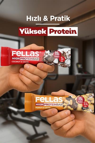 Yüksek Protein Bar 45g Süper İkili Kutu 24 Adet - Hindistan Cevizli x12 Adet + Yer Fıstıklı x 12 Adet