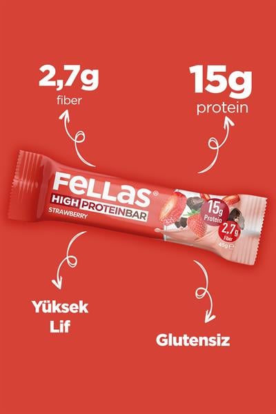 Yüksek Protein Bar - Çilekli 45g  x 12 Adet