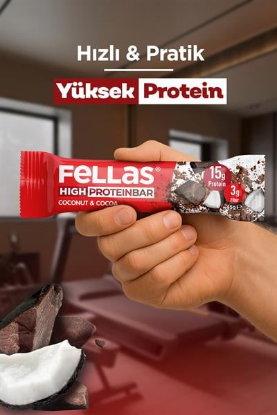 Yüksek Protein Bar - Hindistan Cevizli ve Kakaolu 45g x 12 Adet