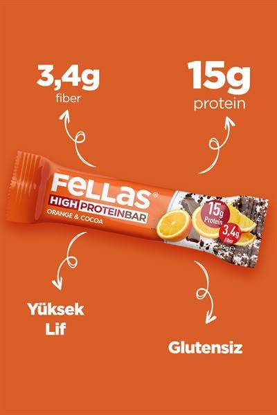 Yüksek Protein Bar - Portakal & Kakao 45g  x 12 Adet