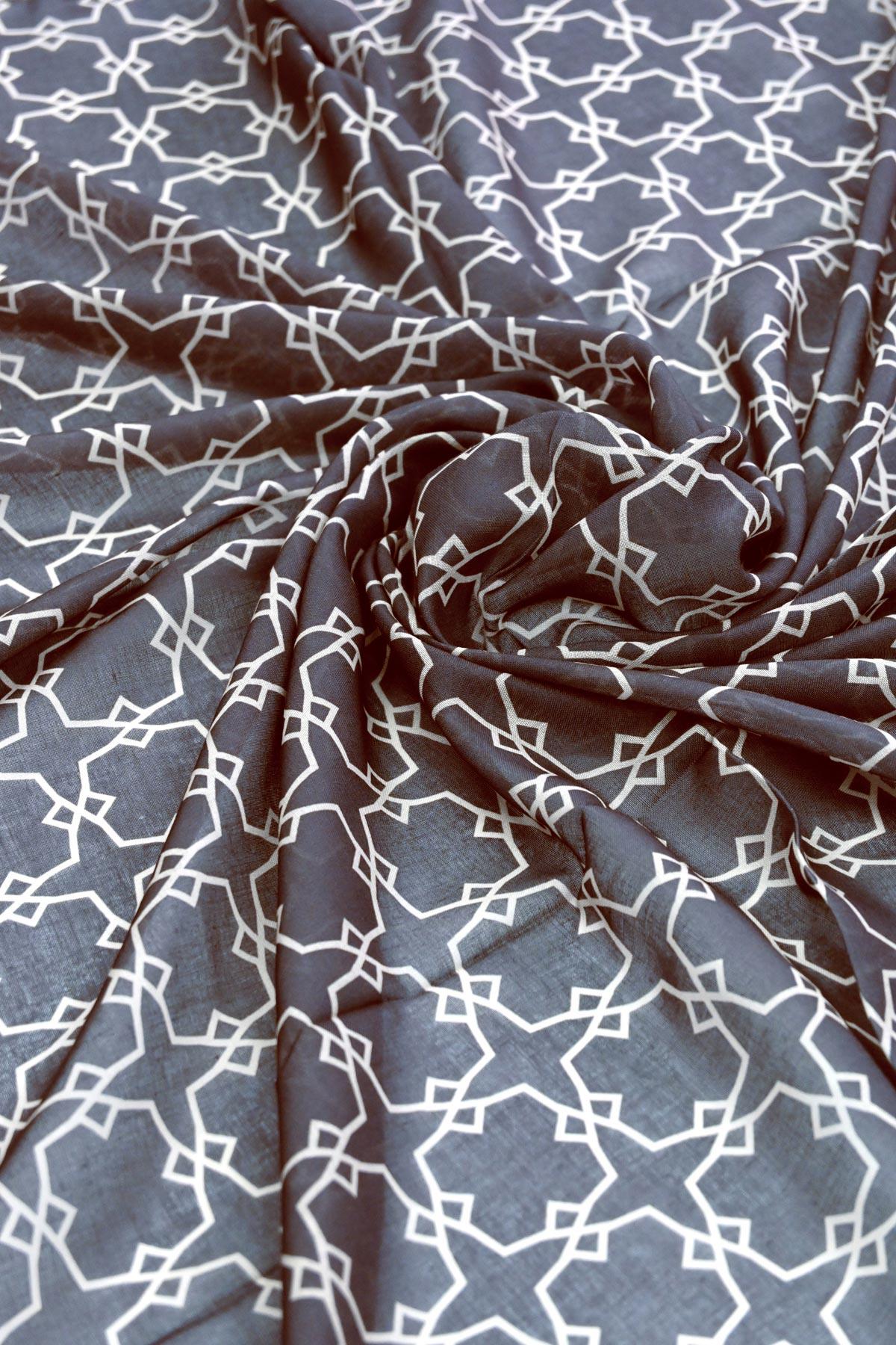 LTT Soft Kesik Elyaf Dijital Baskı Geometrik Eşarp