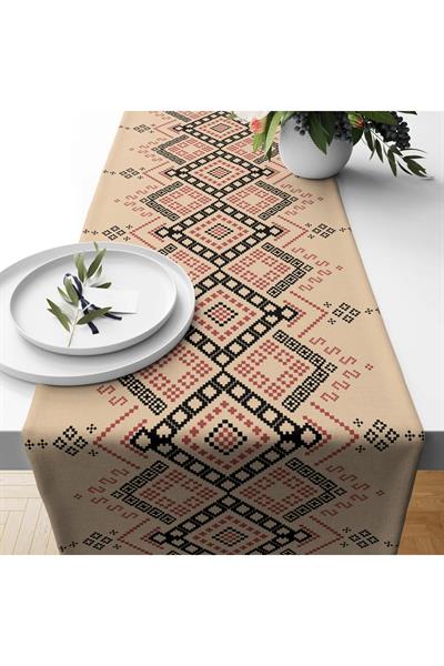 Etnik Türk Kilim Desenli Saten Kumaş'ta Dijital Baskılı Runner