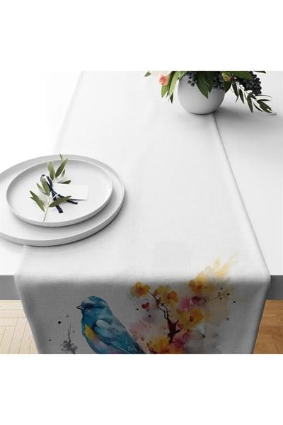 Kuş Desen Tasarımlı (2) Saten Kumaş Dijital Baskılı Runner