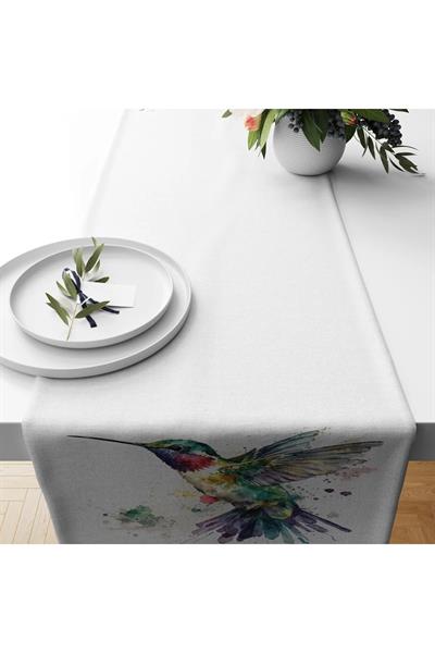 Kuş Desen Tasarımlı Saten Kumaş (3) Dijital Baskılı Runner