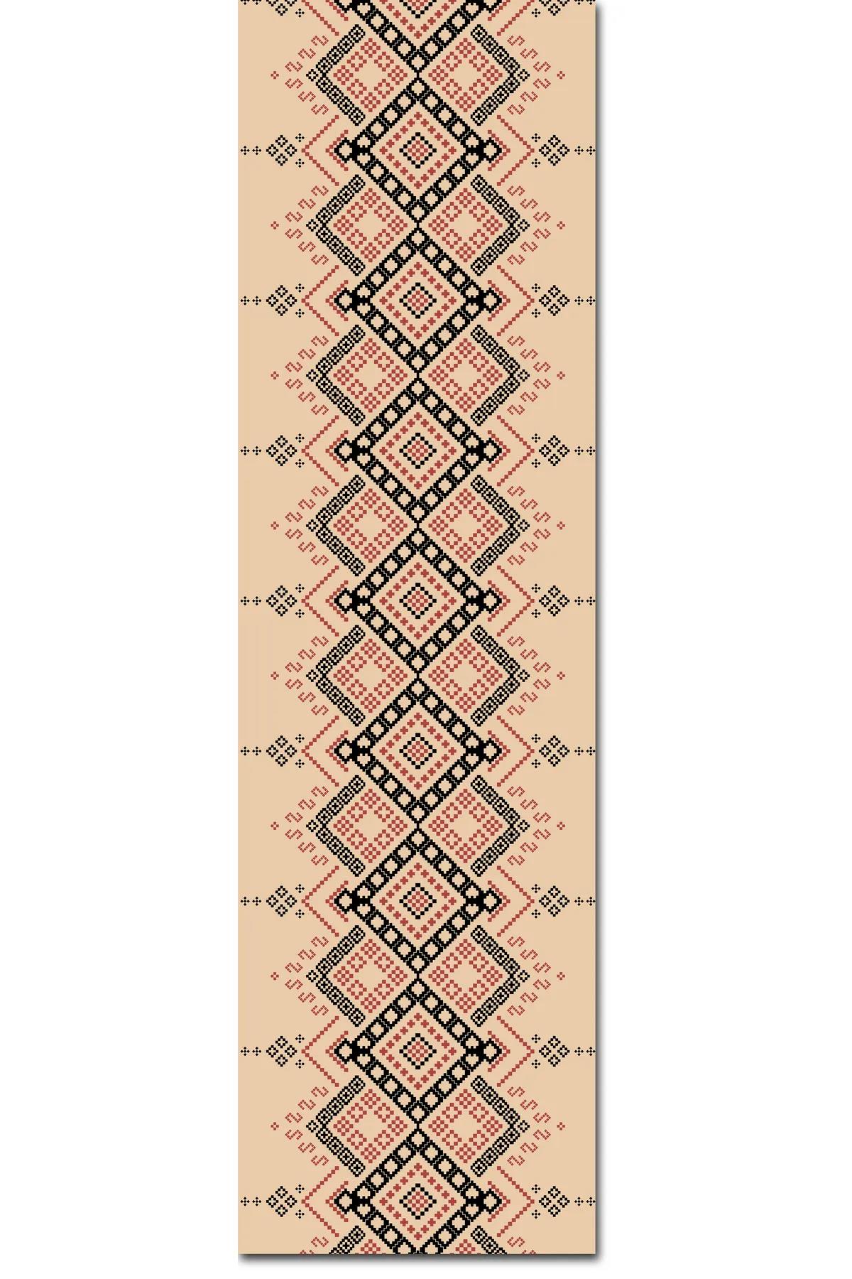 Etnik Türk Kilim Desenli Saten Kumaş'ta Dijital Baskılı Runner