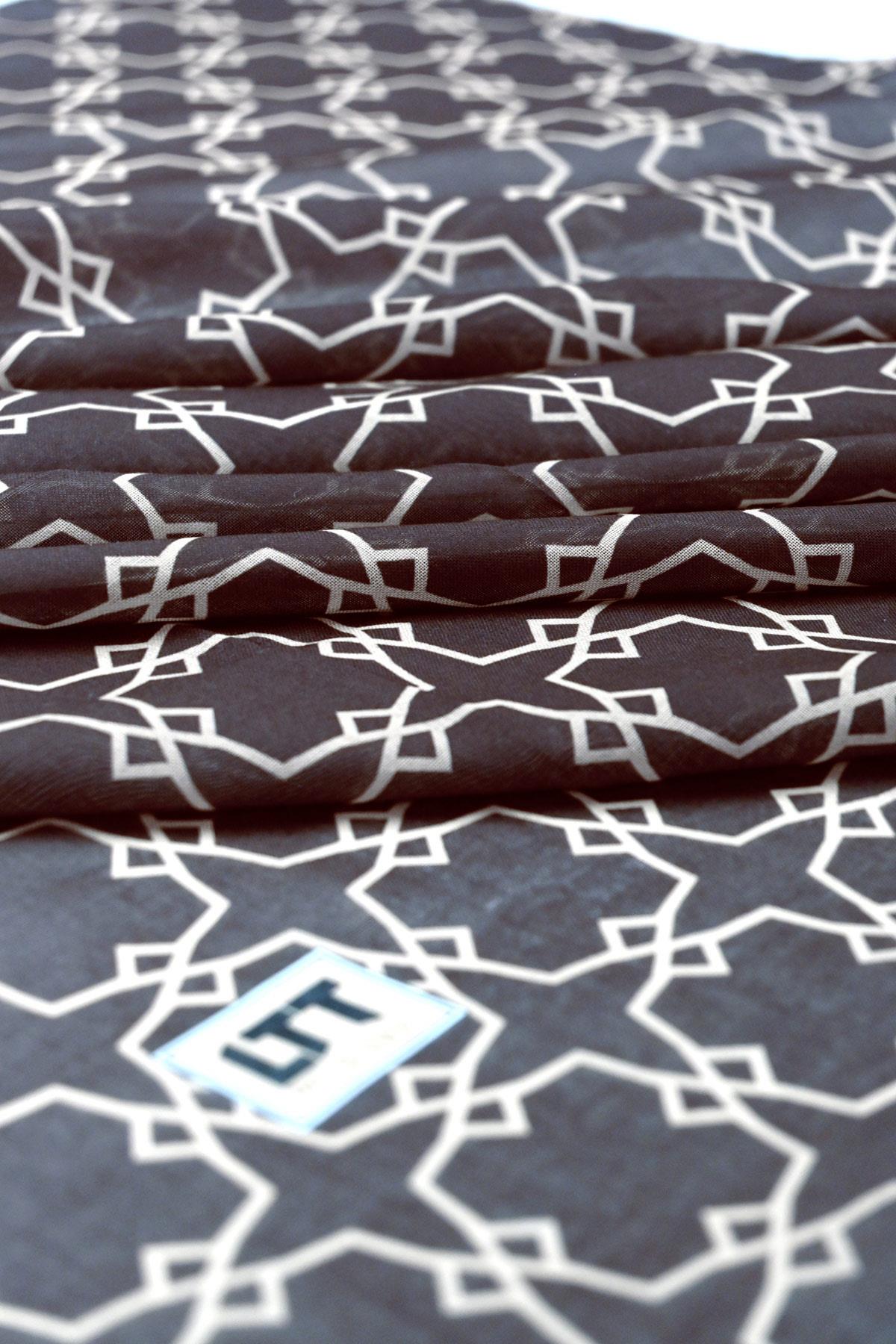 LTT Soft Kesik Elyaf Dijital Baskı Geometrik Eşarp