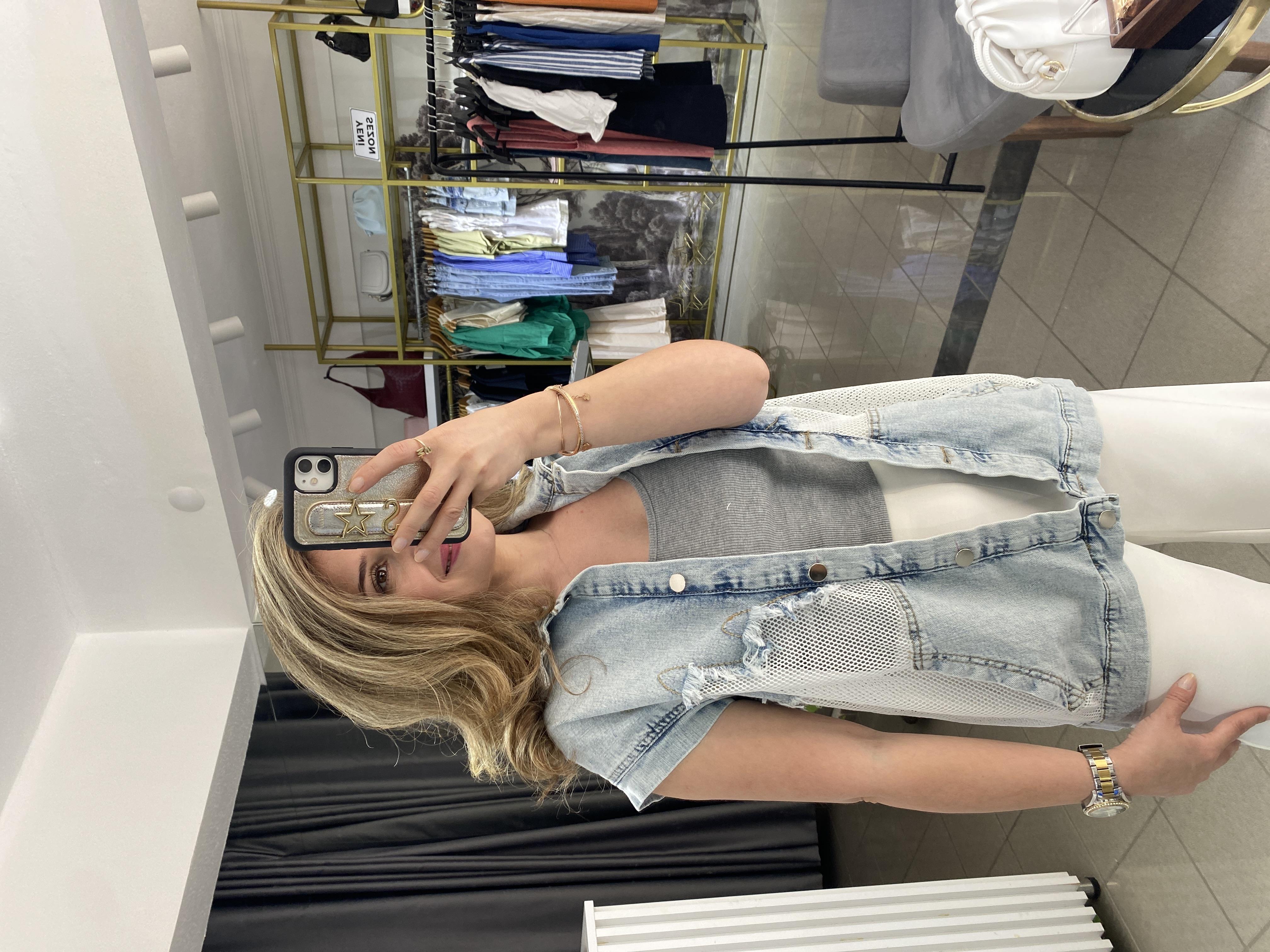 TASARIM JEAN DETAYLI FİLE YELEK