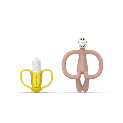 Matchstick Monkey Banana-Silikon Diş Kaşıyıcı Hediye Seti - Pembe