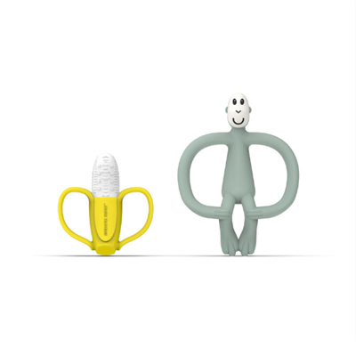 Matchstick Monkey Banana-Silikon Diş Kaşıyıcı Hediye Seti - Mint Yeşili