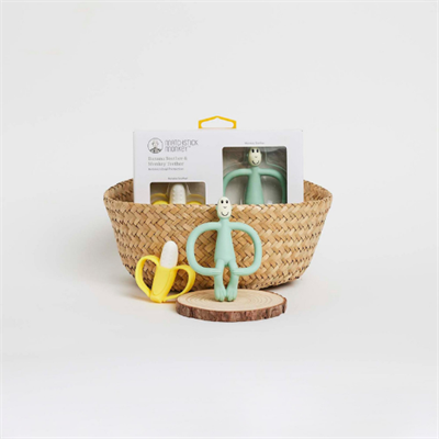 Matchstick Monkey Banana-Silikon Diş Kaşıyıcı Hediye Seti - Mint Yeşili