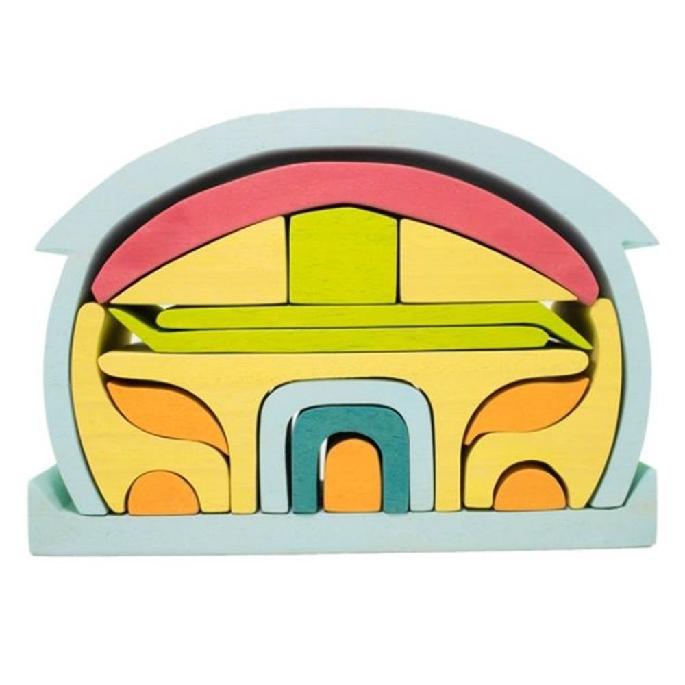 Waldorf 18 Piece House Set Round Roof Turquoise Educational Wooden Toy