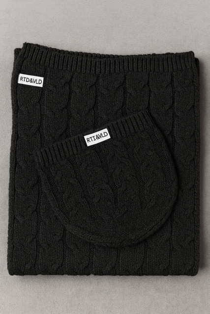 RTD&VLD Unisex Örgü Desen Triko Atkı-Bere Takım Siyah