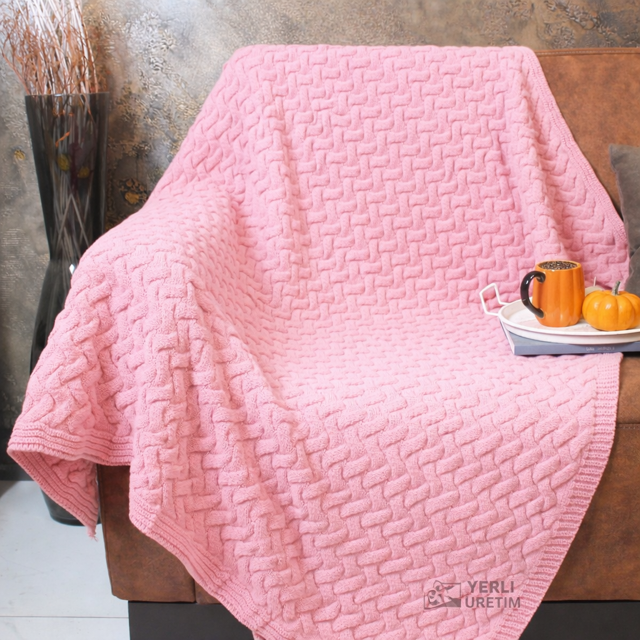 RTD&VLD Vita-183 Petek Desen Triko Battaniye Koltuk Şalı Pembe