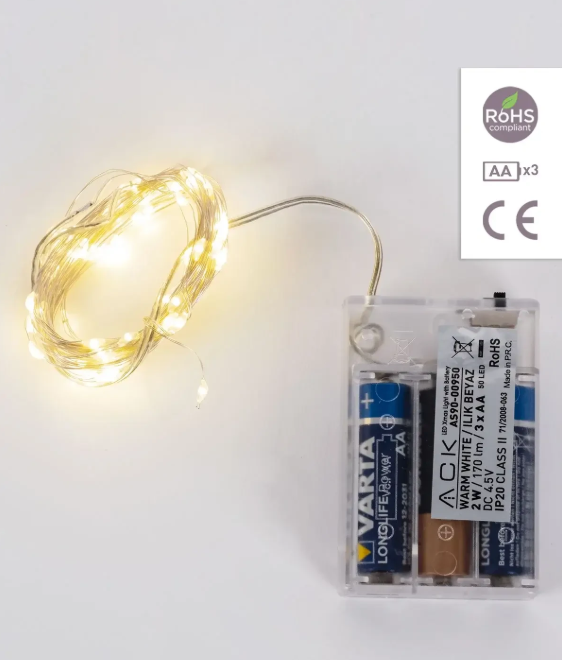 ACK AS90-00950 5m 3000K Günışığı Silver 50 Ledli Süsleme Işığı