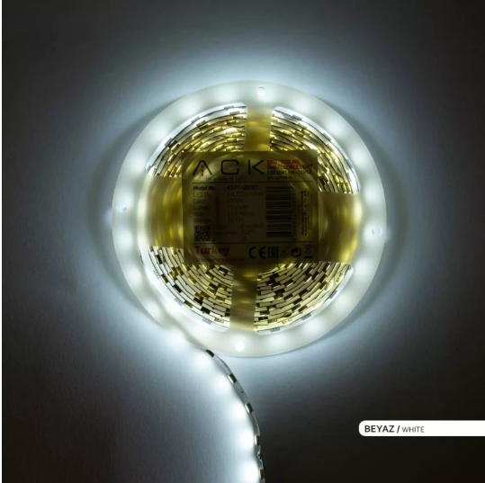 ACK AS01-00303 14.4W 12V 6500K BEYAZ ÜÇ ÇİP 60 LEDLİ SİLİKONSUZ ŞERİT LED