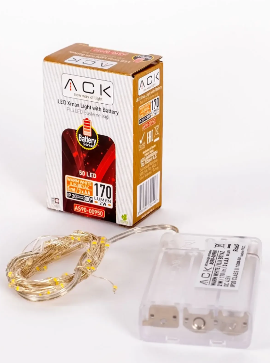 ACK AS90-00950 5m 3000K Günışığı Silver 50 Ledli Süsleme Işığı
