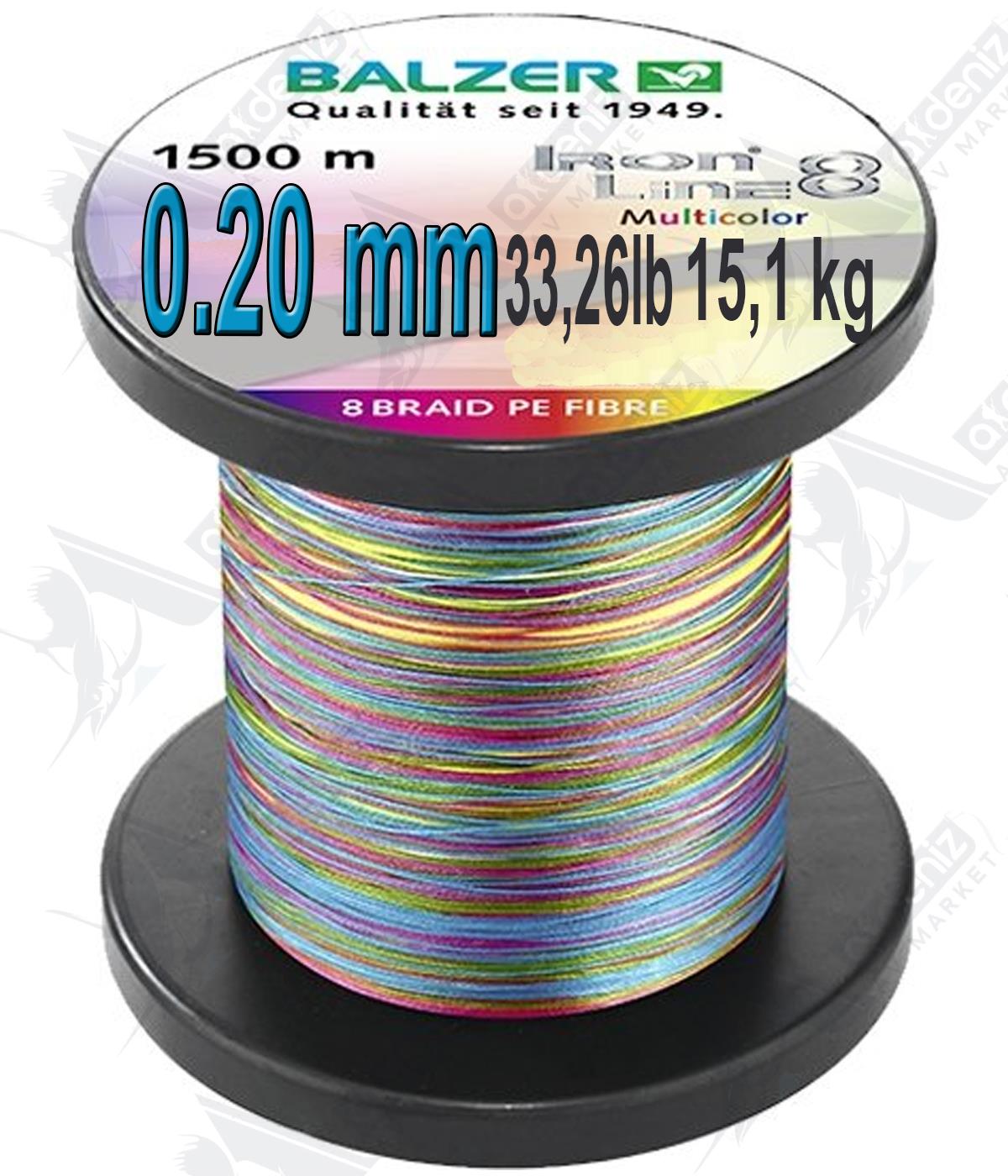 Balzer 12664 İron Line Soft PE 8 Örgü 0.20 Mm 33,26Lbs 15,1Kg İp Misina 1500 Mt Multi Color.BALZER