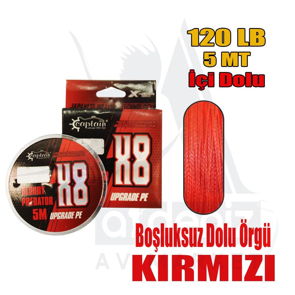 Captain Hook Assist Line 120 LB 5 mt 8X Upgrade PE Bloody Predator Asist İpi KırmızıCAPTAİN