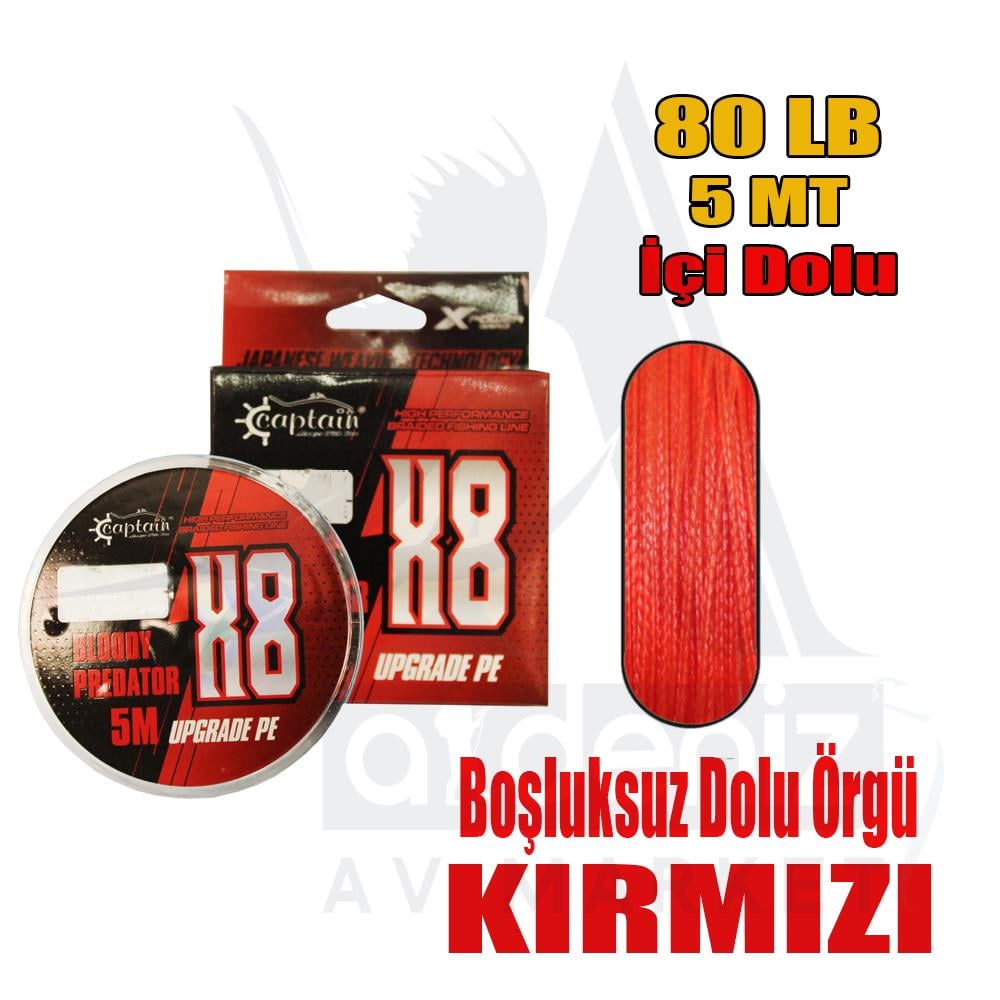 Captain Hook Assist Line 50 LB 5 mt 8X Upgrade PE Bloody Predator Asist İpi KırmızıCAPTAİN