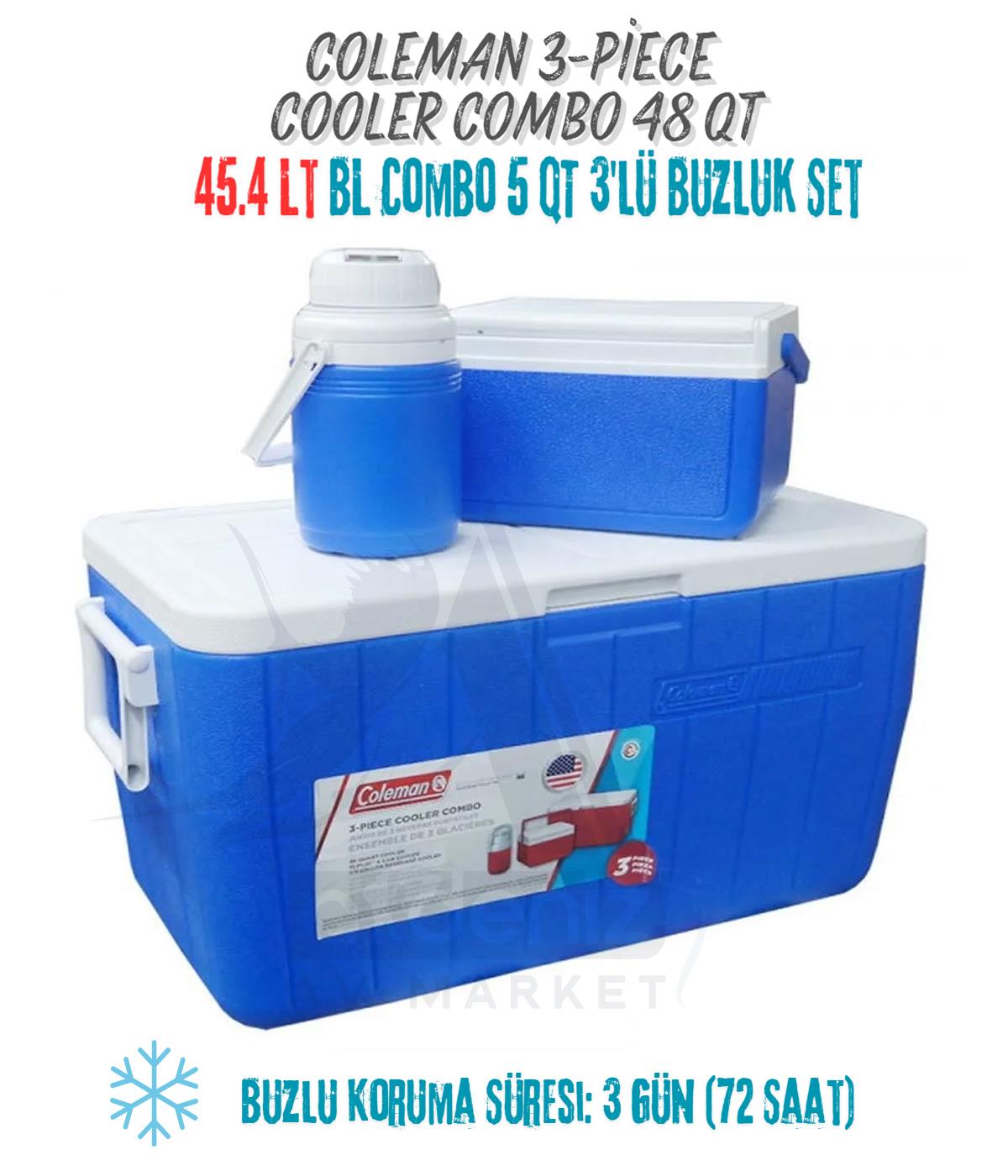 Coleman 3-Piece Cooler Combo 48 QT 45.4 Lt BL 5 QT 3 Gal. C002 Buzluk Set MAVİ/BEYAZCOLEMAN