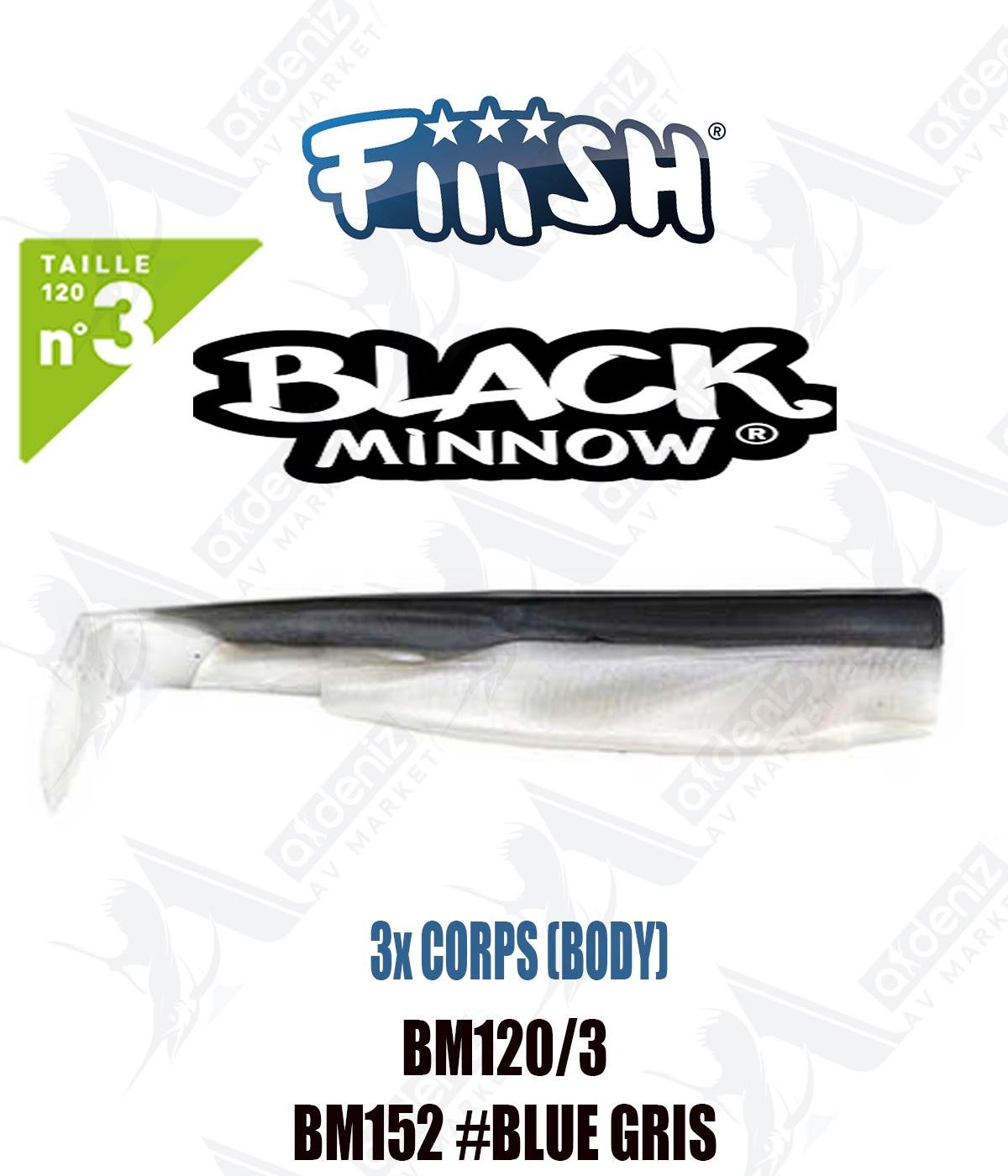 Fiiish Black Minnow BM120/3 3x BODY 12 cm Silikon Yem Yedek  Gövde No:3 Color:Bm152 #Blue GrisFİİİSH