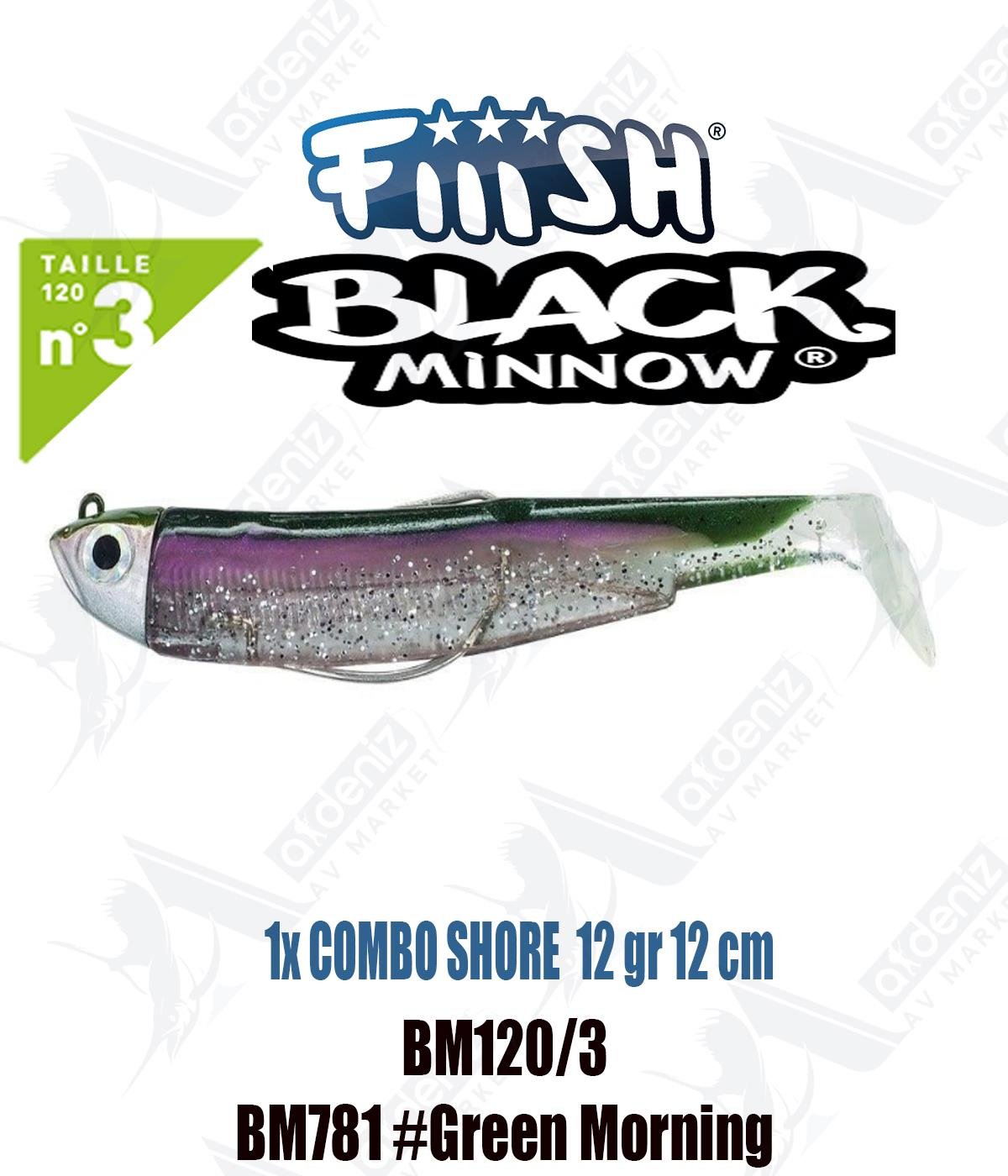 Fiiish Black Minnow BM120/3 Combo Shore 12 cm 12 gr Silikon Yem No:3 Color:Bm781 #Green MorningFİİİSH