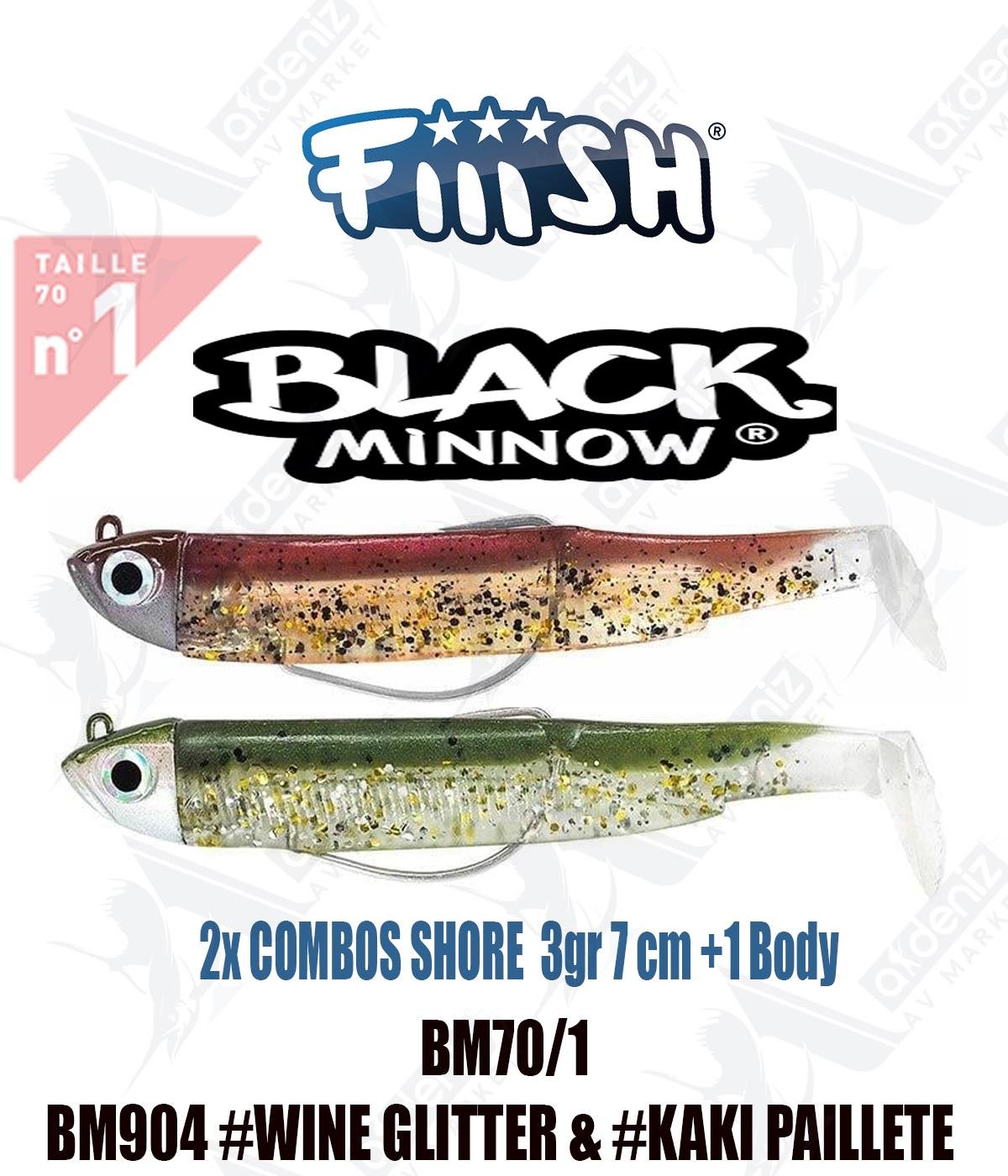 Fiiish Black Minnow BM70/1 Double Combo 7 cm 3 gr Silikon Yem No:1 Color:Bm904 #Wine Glitter/Kaki PailetteFİİİSH