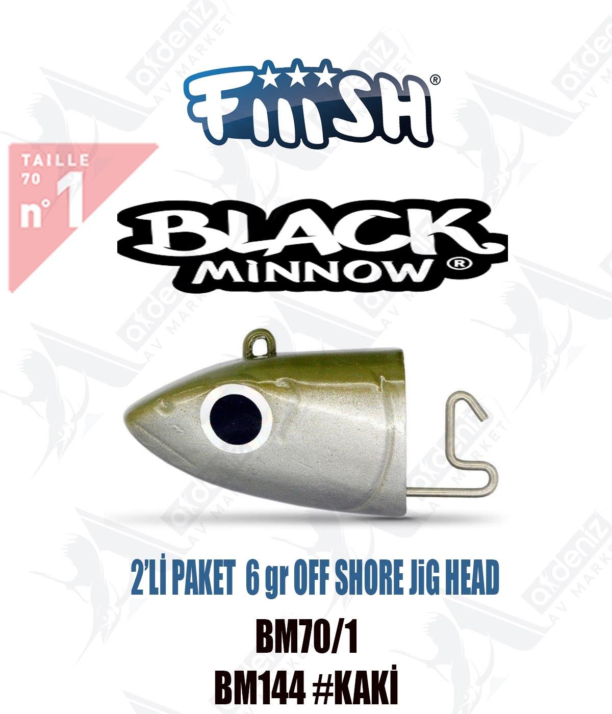 Fiiish Black Minnow BM70/1 Off Shore 6 gr Jig Head No:1 2'li Paket Color:Bm144 #Kaki FİİİSH