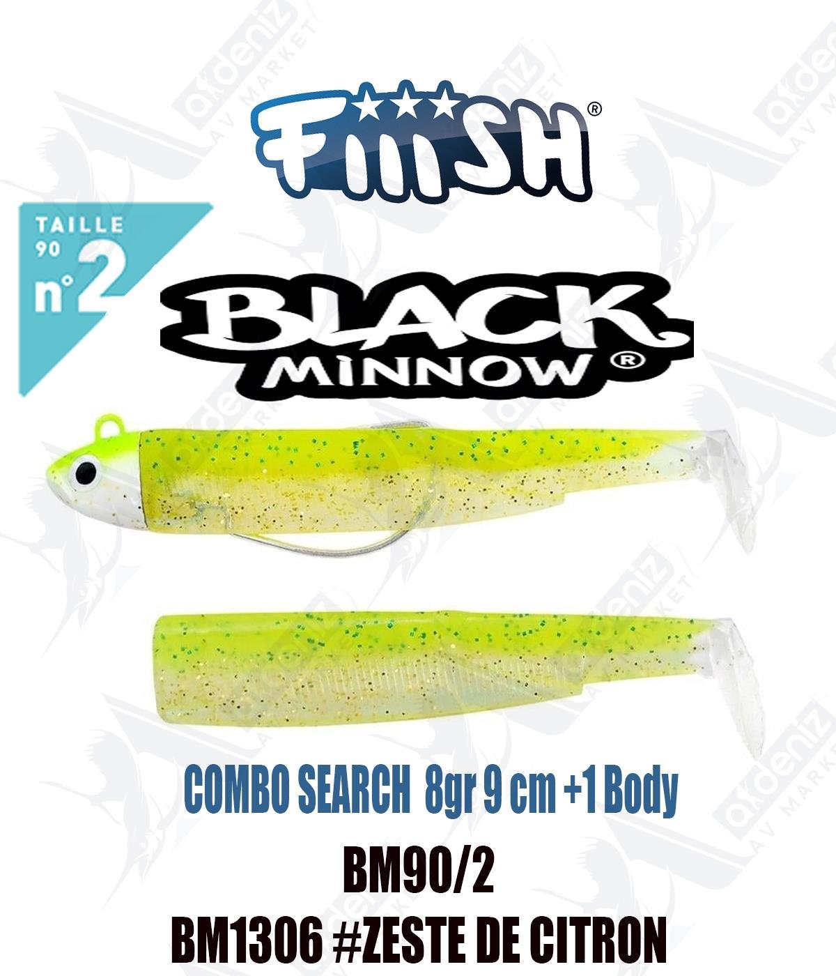 Fiiish Black Minnow BM90/2 Combo Off Shore +1 Body 9 cm 8 gr Silikon Yem No:2 Color:Bm1306 #Zeste De CitronFİİİSH