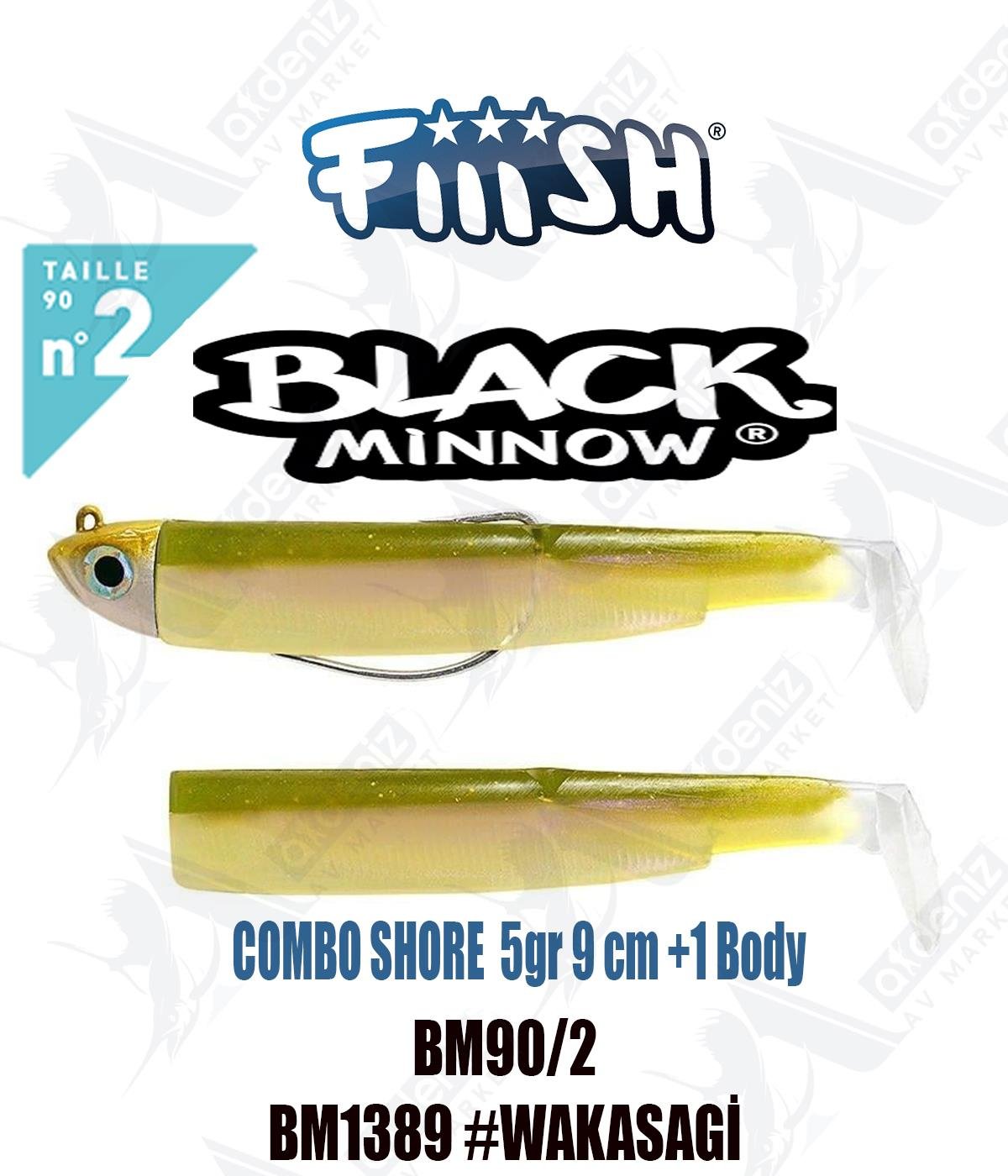 Fiiish Black Minnow BM90/2 Combo Shore +1 Body 9 cm 5 gr Silikon Yem No:2 Color:Bm1389 #WakasagiFİİİSH