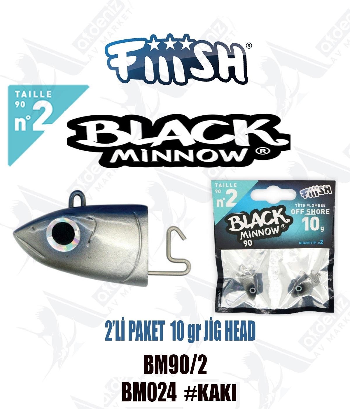 Fiiish Black Minnow BM90/2 Off Shore 10 gr Jig Head No:2 2'li Paket Color:Bm024 #Blue FİİİSH