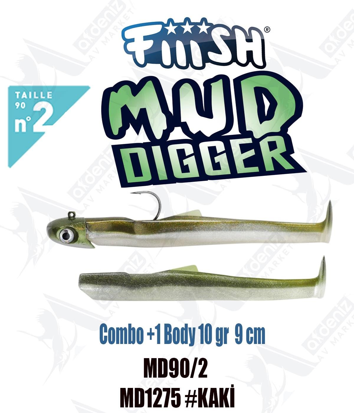 Fiiish Mud Digger MD90/2 Combo +1 Body 9 cm 10 gr Silikon Yem No:2 Color:Md1275 #KAKİFİİİSH