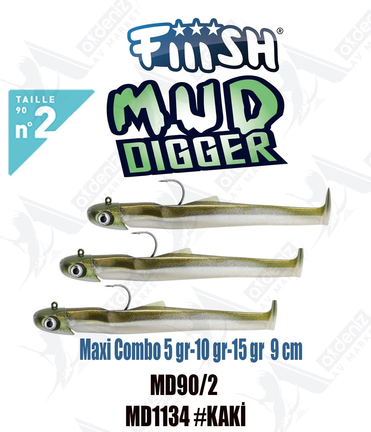 Fiiish Mud Digger MD90/2 Maxi Combo 9 cm 5-10-15 gr Silikon Yem N0:2 Color:Md1134 #KakiFİİİSH