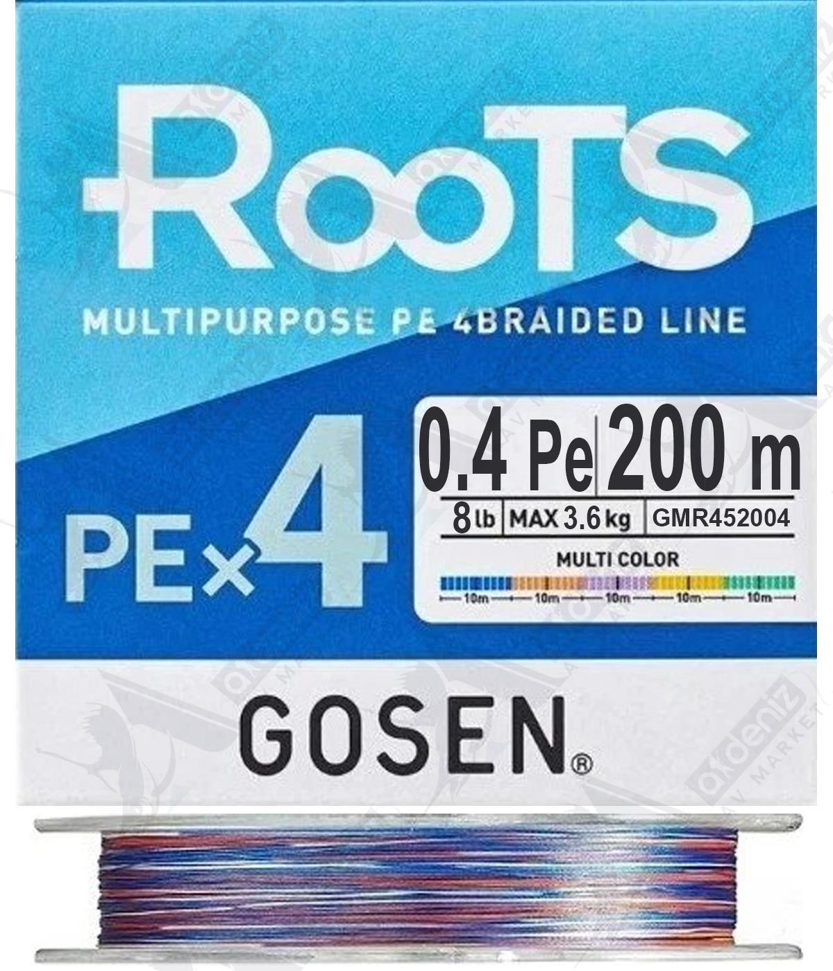 Gosen Roots 0.4 Pe X4 8lb 3.6kg Lrf/Aji Örgü İp Misina 200mt Multi ColorGOSEN