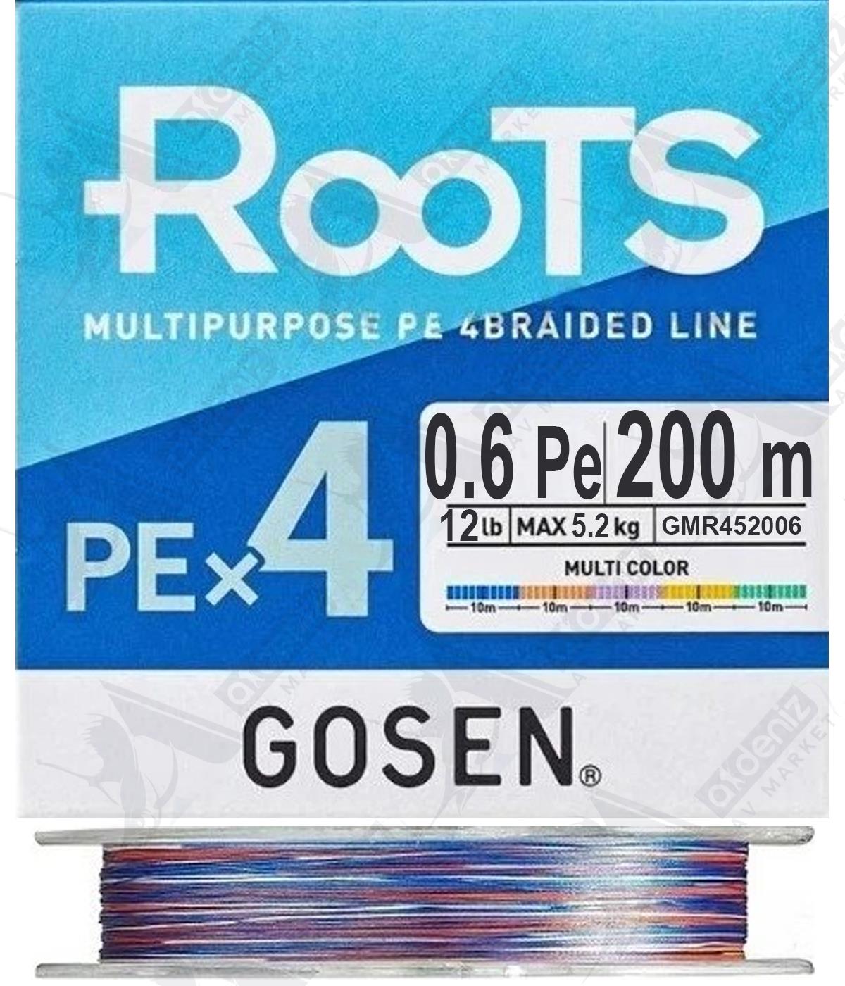 Gosen Roots 0.6 Pe X4 12lb 5.2kg Lrf/Light Spin Örgü İp Misina 200mt Multi ColorGOSEN