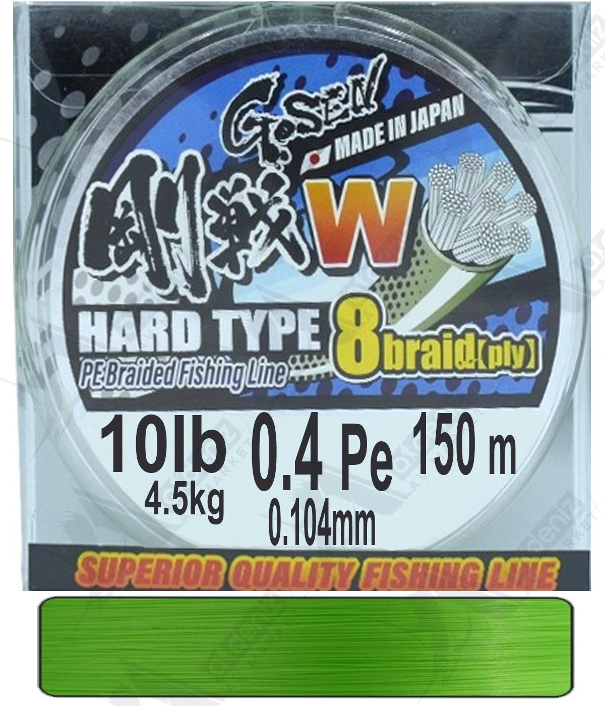Gosen W8 Hard Type PE X8 Örgü 0.4Pe 0.104mm 10lb 4.5kg Lrf/Aji İp Misina 150mt Light GreenGOSEN