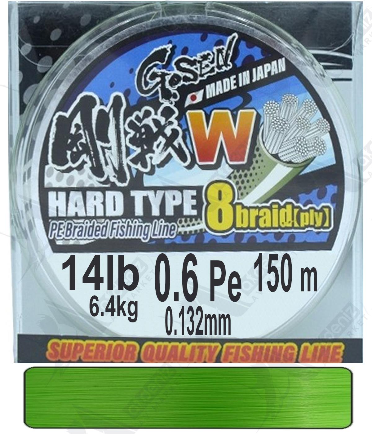 Gosen W8 Hard Type PE X8 Örgü 0.6Pe 0.132mm 14lb 6.4kg Lrf/Light Spin İp Misina 150mt Light GreenGOSEN
