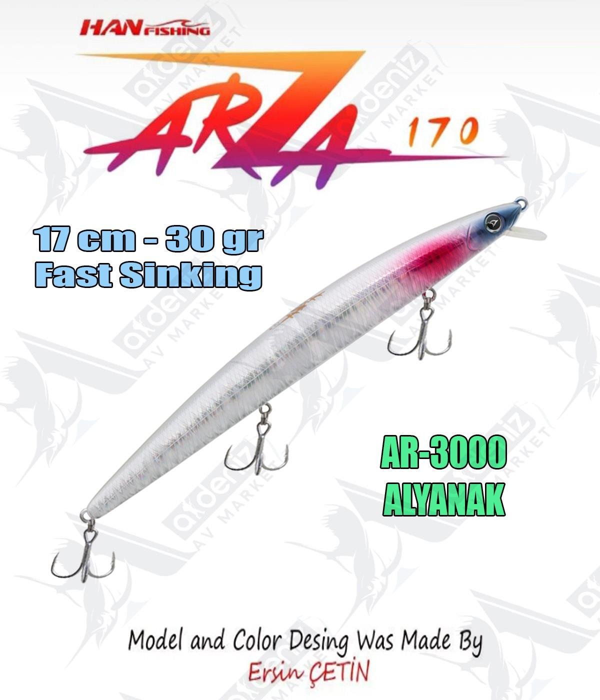 Hanfish Arıza 170 mm 30 gr Fast Sinking Maket Balık Color: Ar-3000 #Alyanak HAN FİSHİNG
