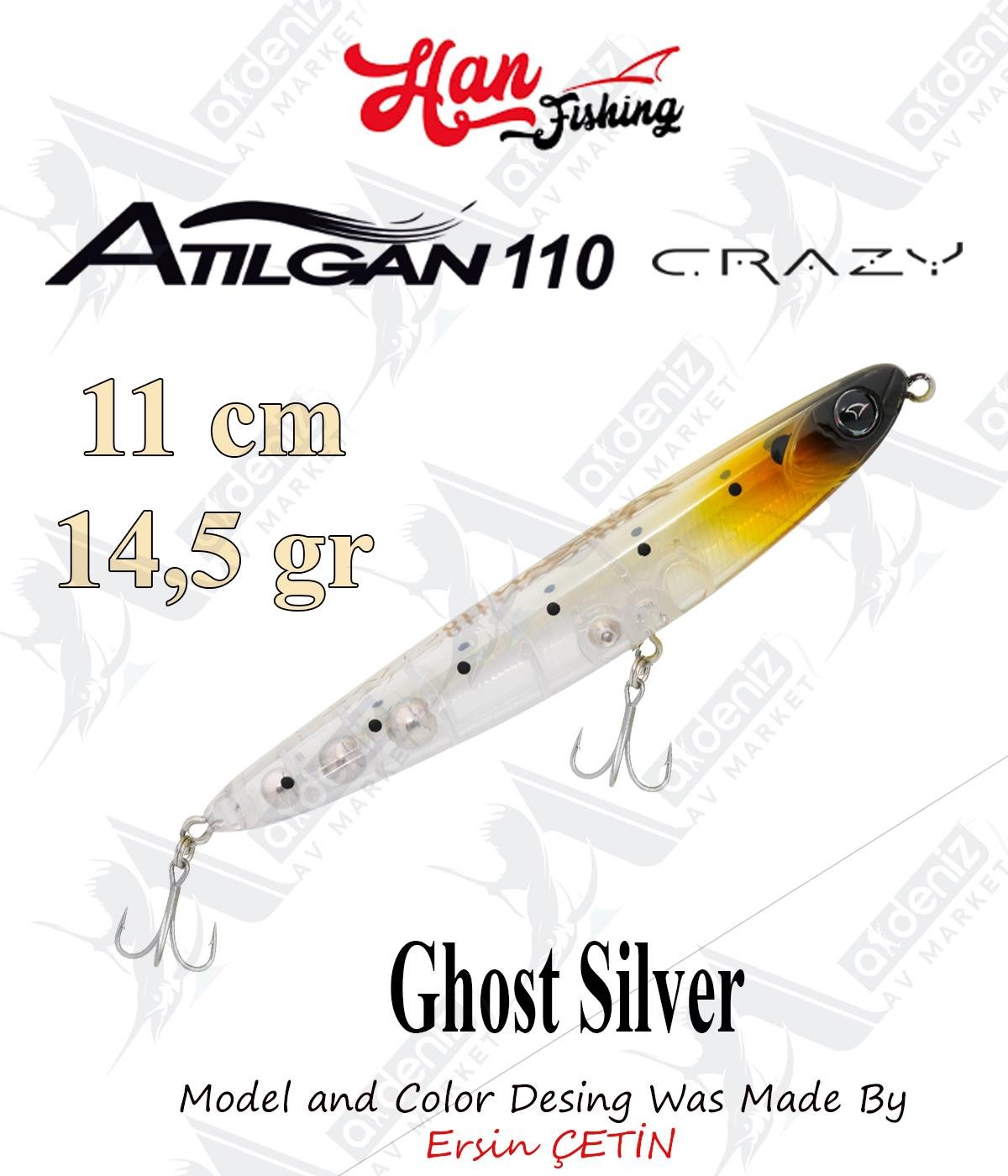 Hanfish Atılgan 110 Crazy WTD Su Üstü Maket Balık #ATC-160 Ghost SilverHAN FİSHİNG