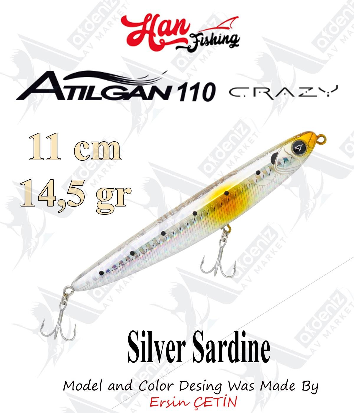 Hanfish Atılgan 110 Crazy WTD Su Üstü Maket Balık #ATC-150 Silver SardineHAN FİSHİNG