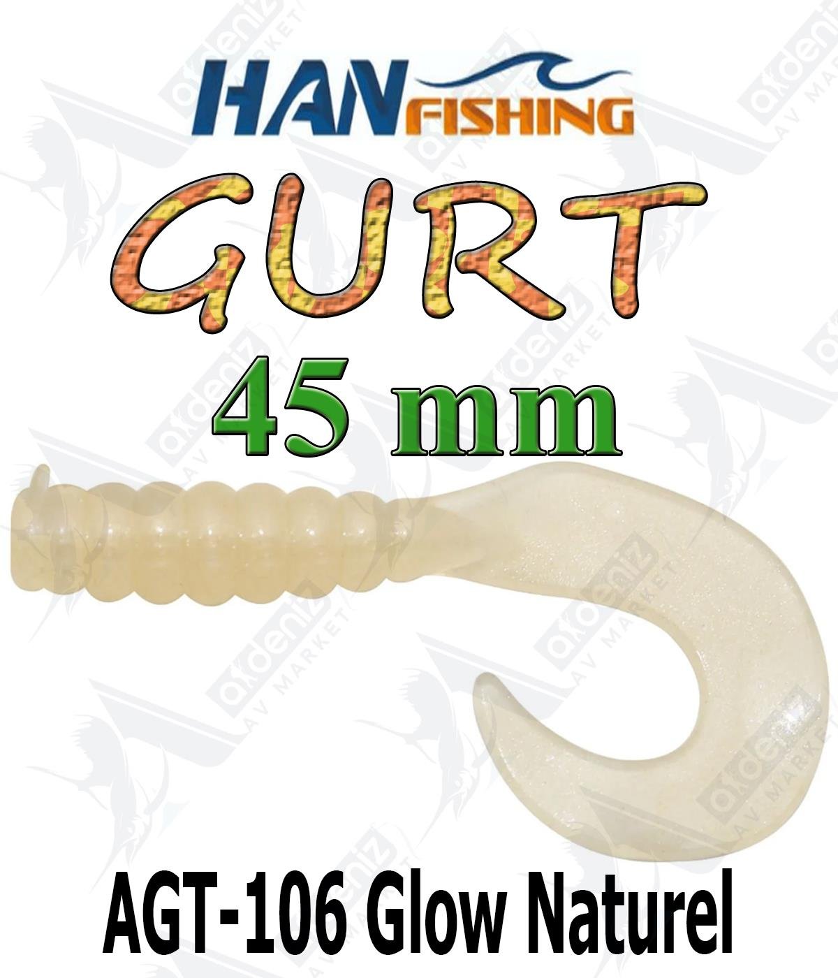 Hanfish Gurt 45 mm Orak Kuyruk Lrf/Aji Silikon Kurt 10' lu Paket #AGT-106 Glow NaturelHAN FİSHİNG