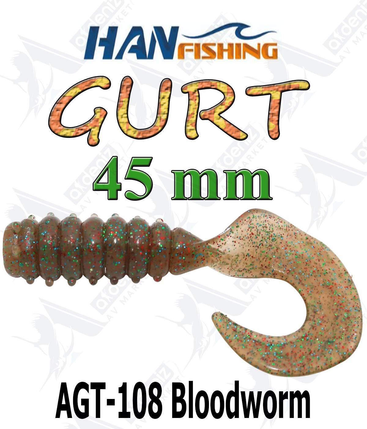 Hanfish Gurt 45 mm Orak Kuyruk Lrf/Aji Silikon Kurt 10' lu Paket #AGT-108 BloodwormHAN FİSHİNG