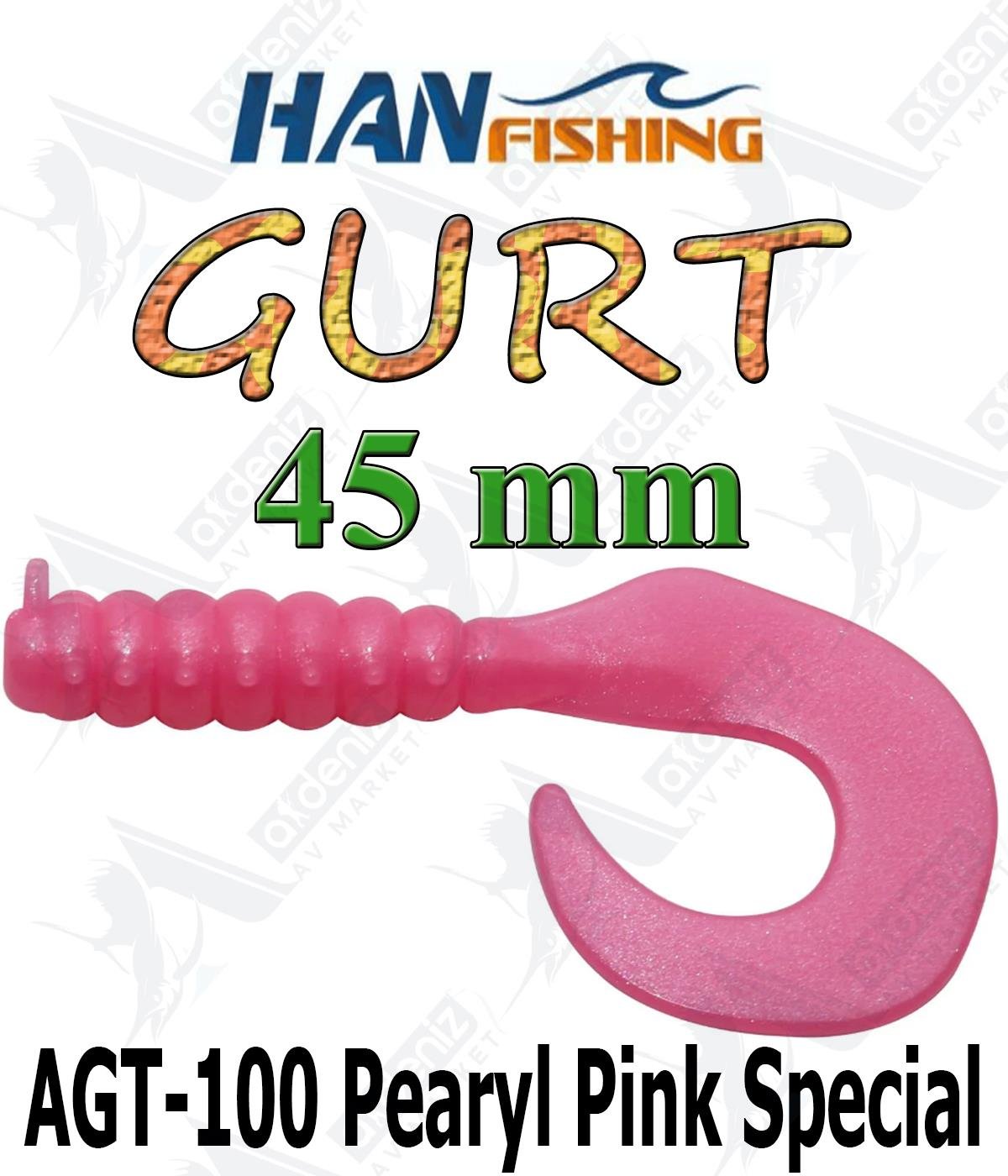 Hanfish Gurt 45 mm Orak Kuyruk Lrf/Aji Silikon Kurt 10' lu Paket #AGT-100 Pearyl Pink SpecialHAN FİSHİNG
