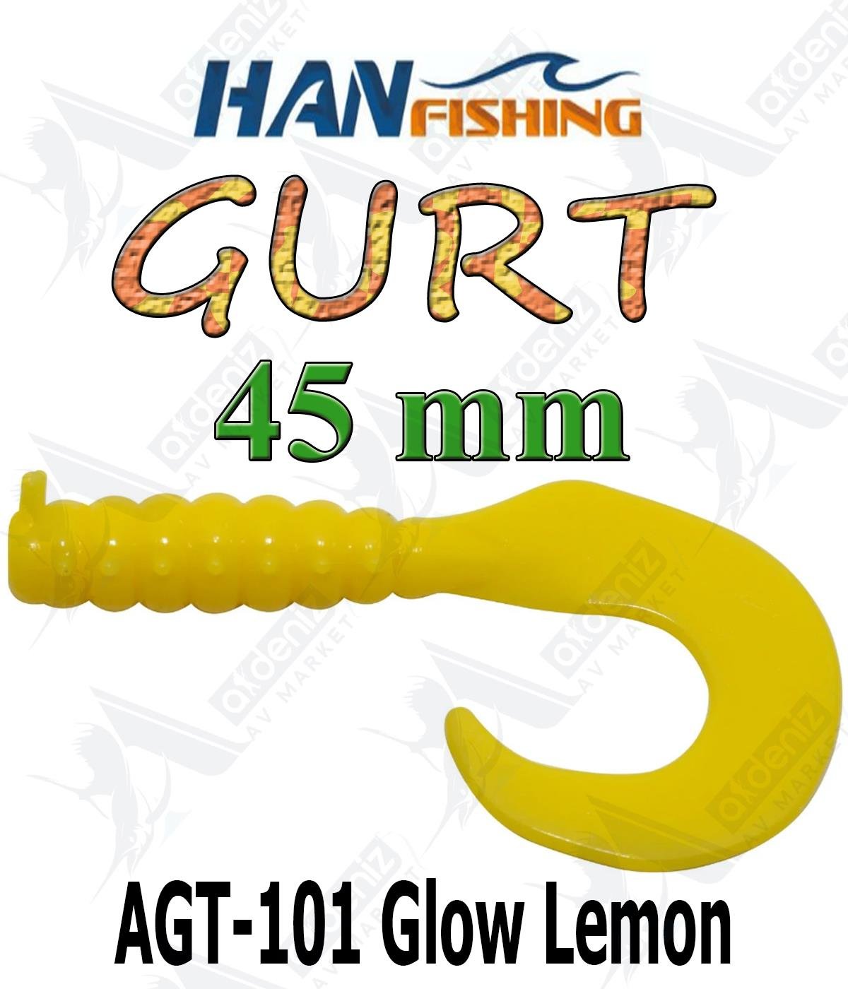 Hanfish Gurt 45 mm Orak Kuyruk Lrf/Aji Silikon Kurt 10' lu Paket #AGT-101 Glow LemonHAN FİSHİNG