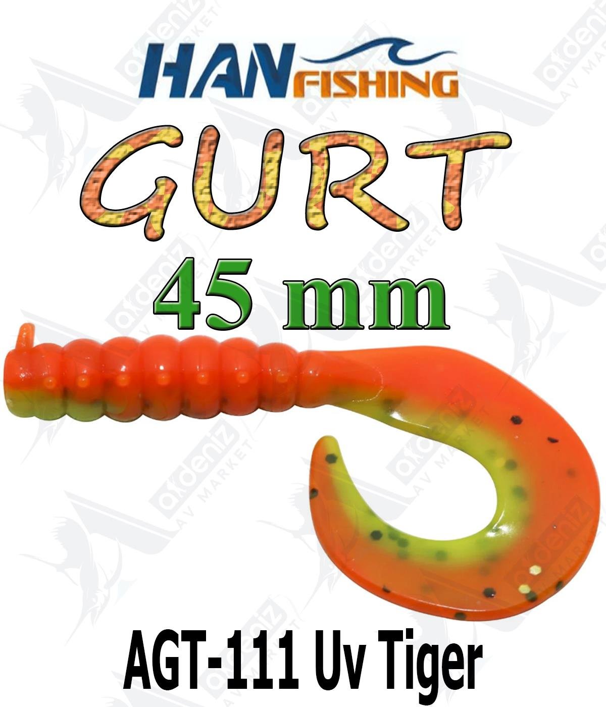 Hanfish Gurt 45 mm Orak Kuyruk Lrf/Aji Silikon Kurt 10' lu Paket #AGT-111 Uv TigerHAN FİSHİNG