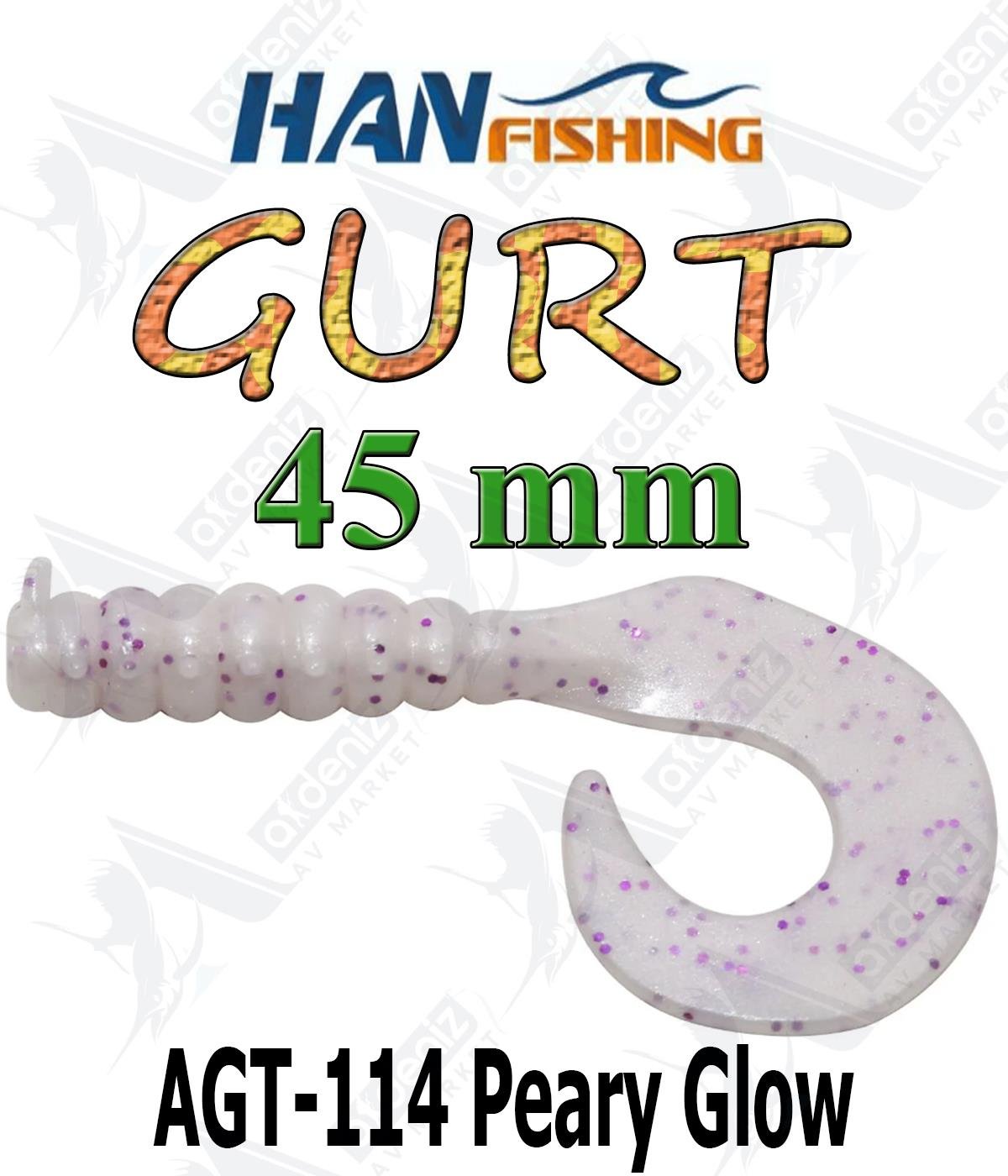 Hanfish Gurt 45 mm Orak Kuyruk Lrf/Aji Silikon Kurt 10' lu Paket #AGT-114 Peary GlowHAN FİSHİNG