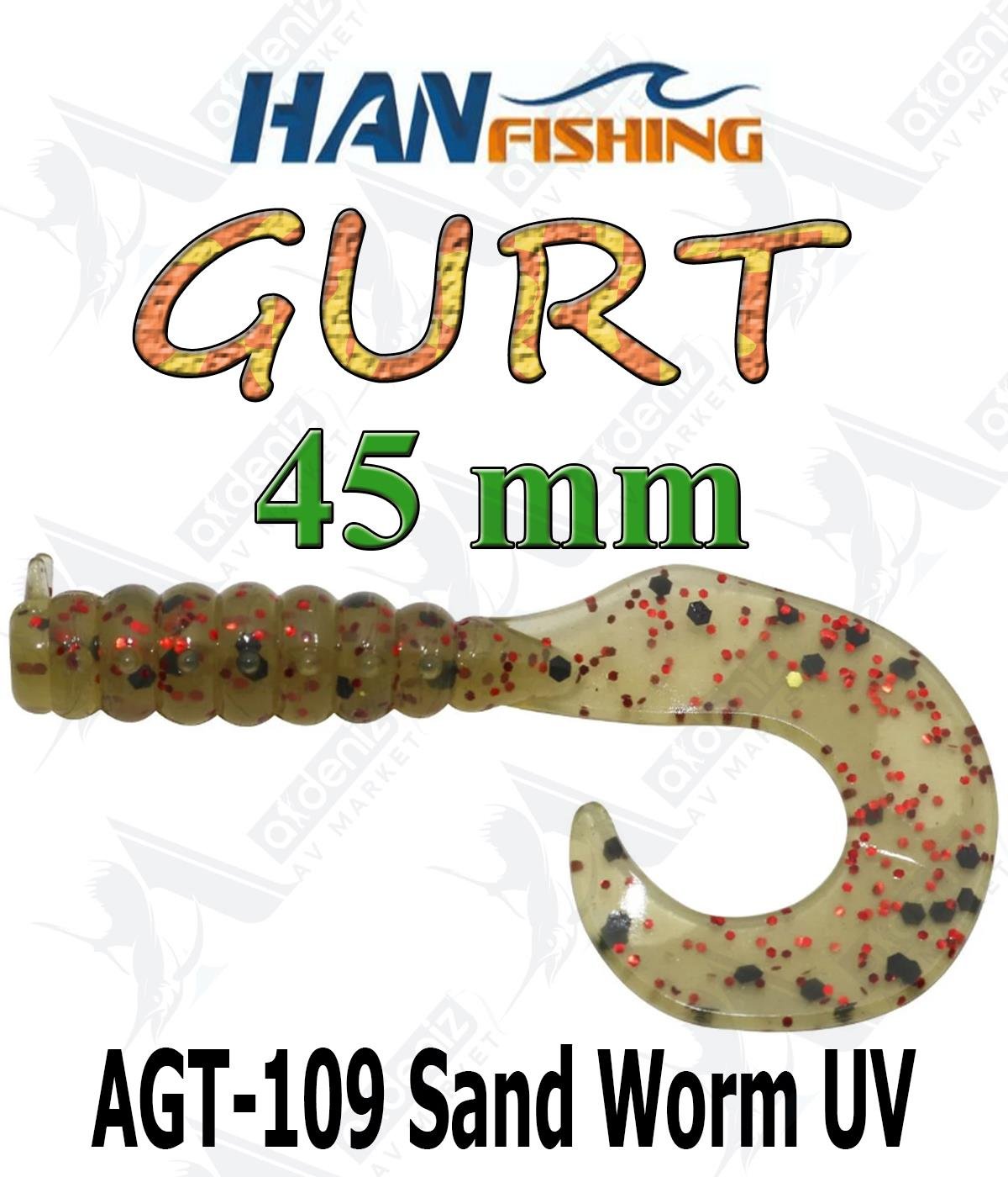 Hanfish Gurt 45 mm Orak Kuyruk Lrf/Aji Silikon Kurt 10' lu Paket #AGT-109 Sand Worm UVHAN FİSHİNG