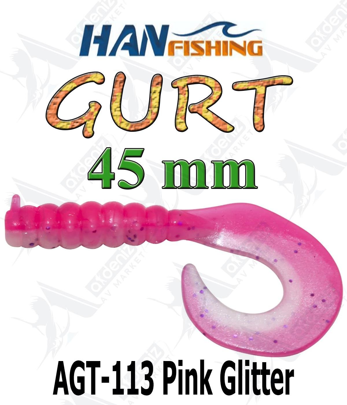 Hanfish Gurt 45 mm Orak Kuyruk Lrf/Aji Silikon Kurt 10' lu Paket #AGT-113 Pink GlitterHAN FİSHİNG