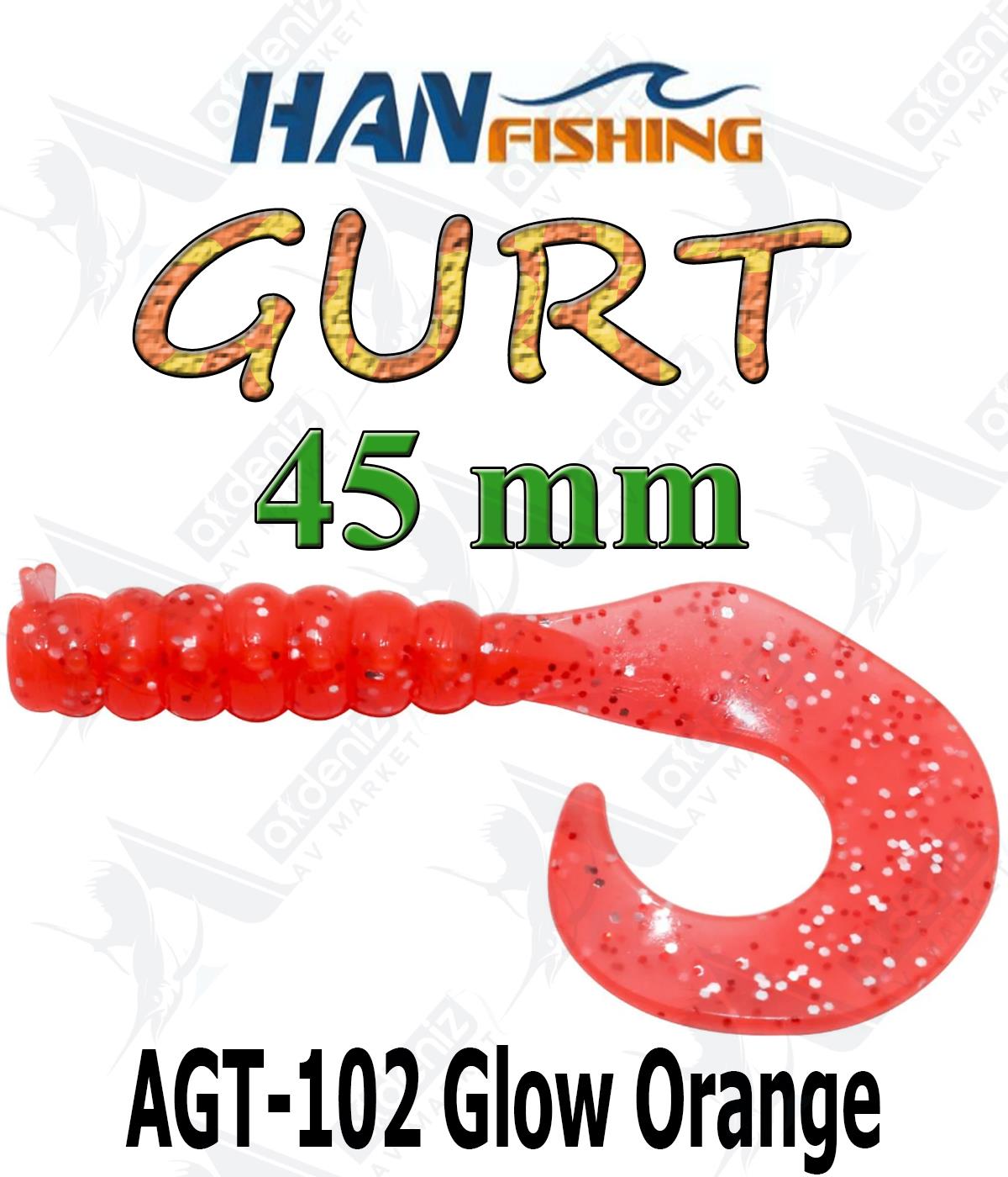 Hanfish Gurt 45 mm Orak Kuyruk Lrf/Aji Silikon Kurt 10' lu Paket #AGT-102 Glow OrangeHAN FİSHİNG