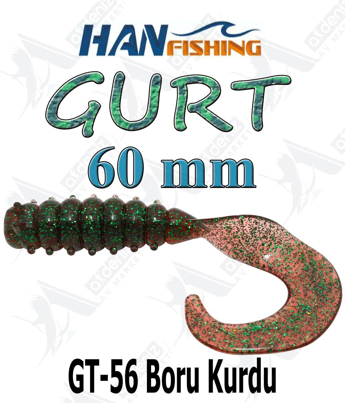 Hanfish Gurt 60 mm Orak Kuyruk Lrf Silikon Kurt 8' li Paket #GT-56 Boru KurduHAN FİSHİNG